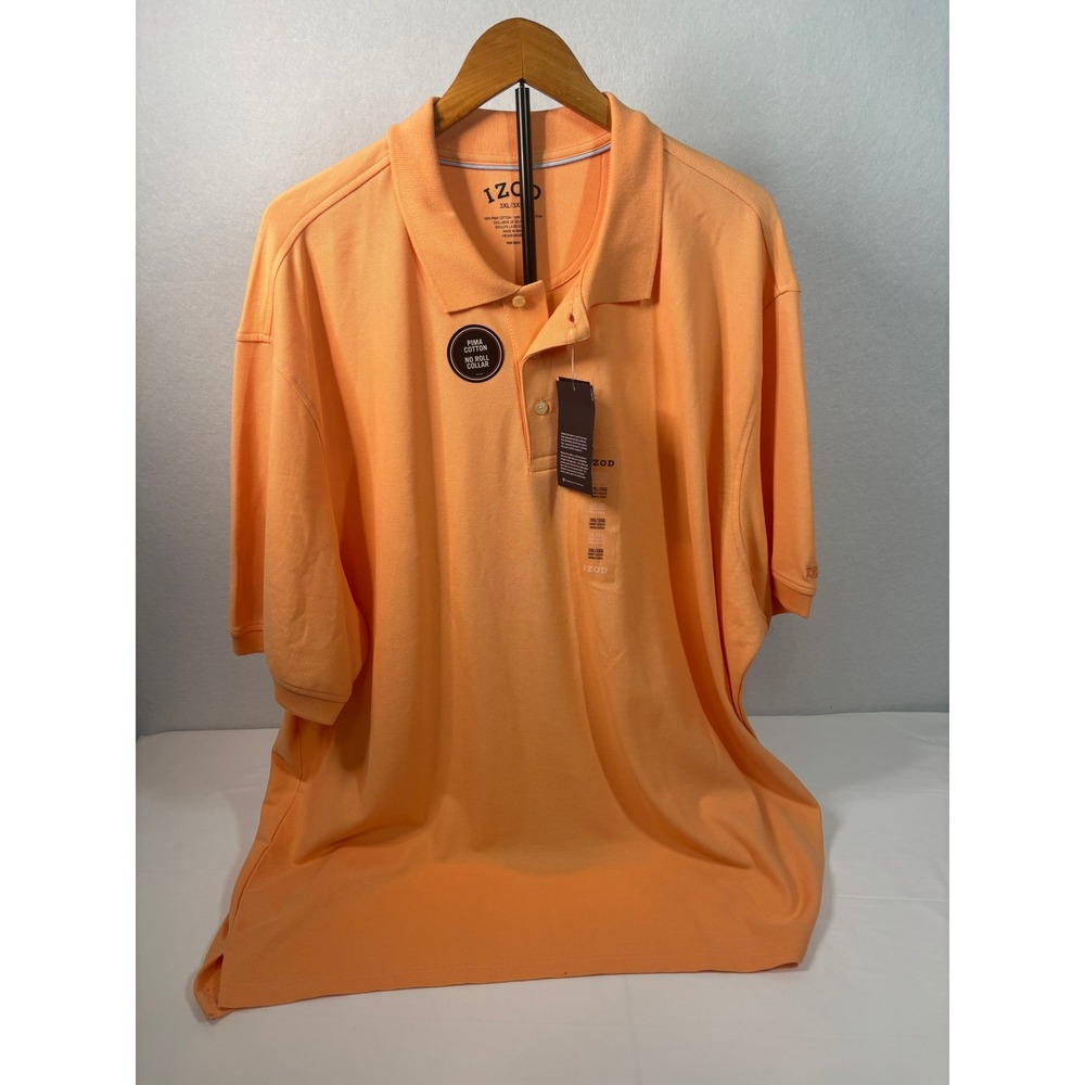IZOD Mens 3XL Pima Cotton No Roll Collar Short Sleeve Polo Shirt Orange NEW